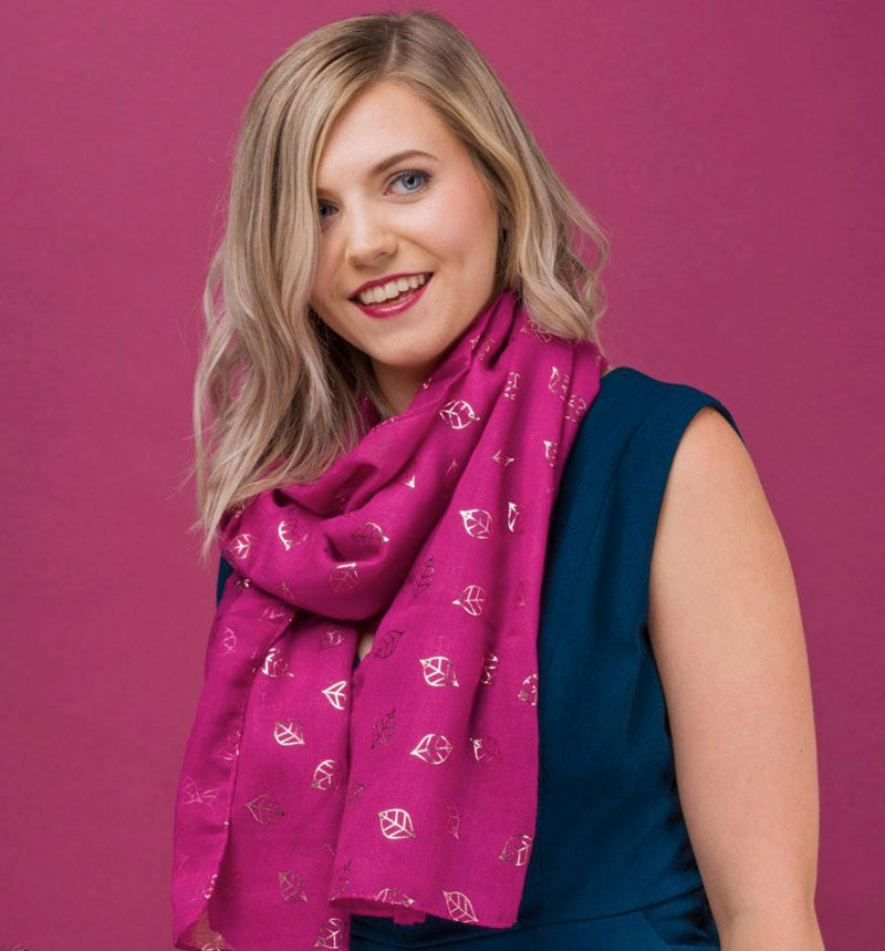pink scarf with leafs