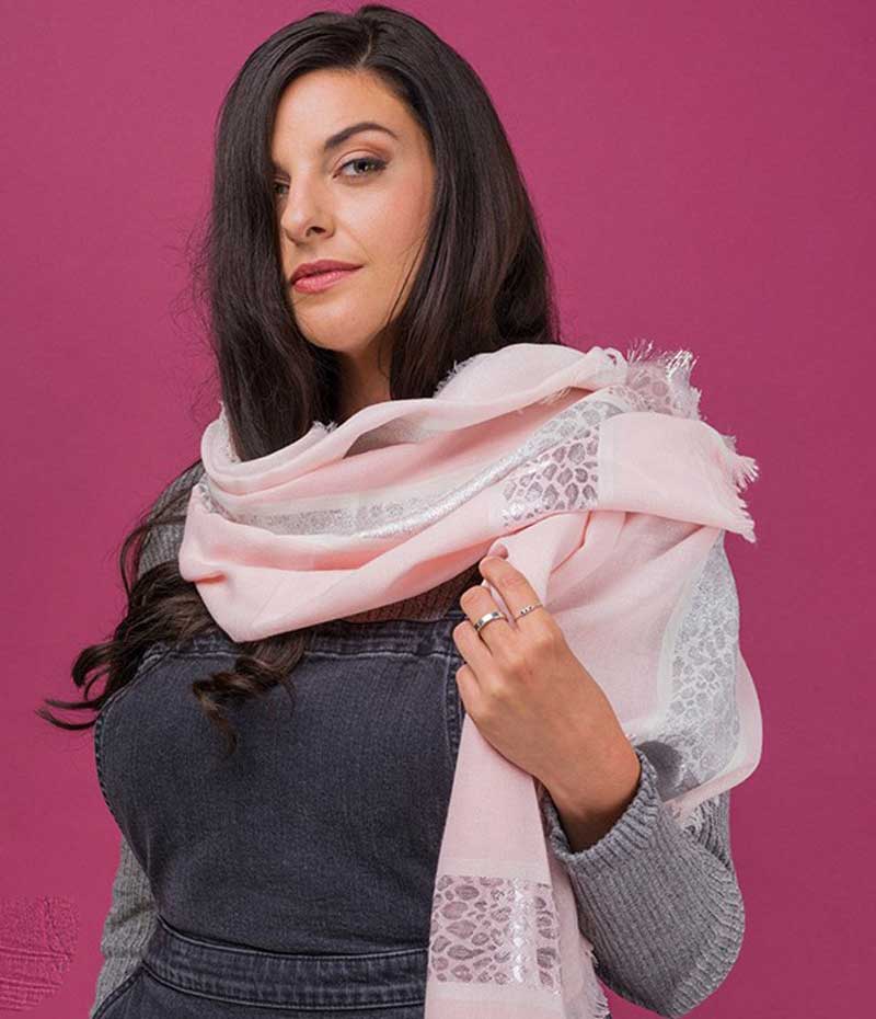 pink scarf with silver thread