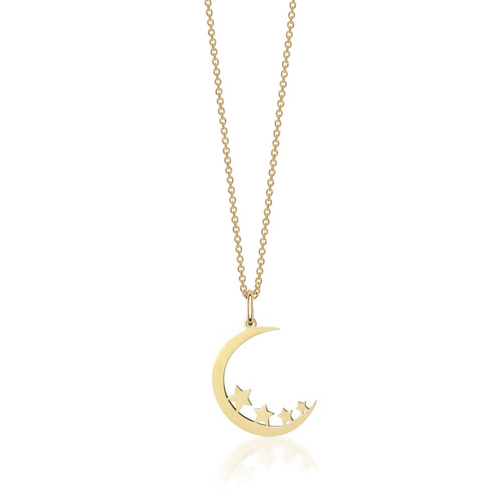Half-moon Pendant Necklace with Four Little Stars in Plated Gold
