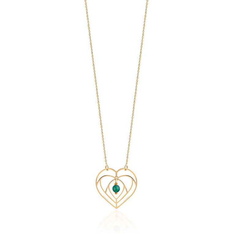 Triple Heart Necklace with Green Bead in Gold