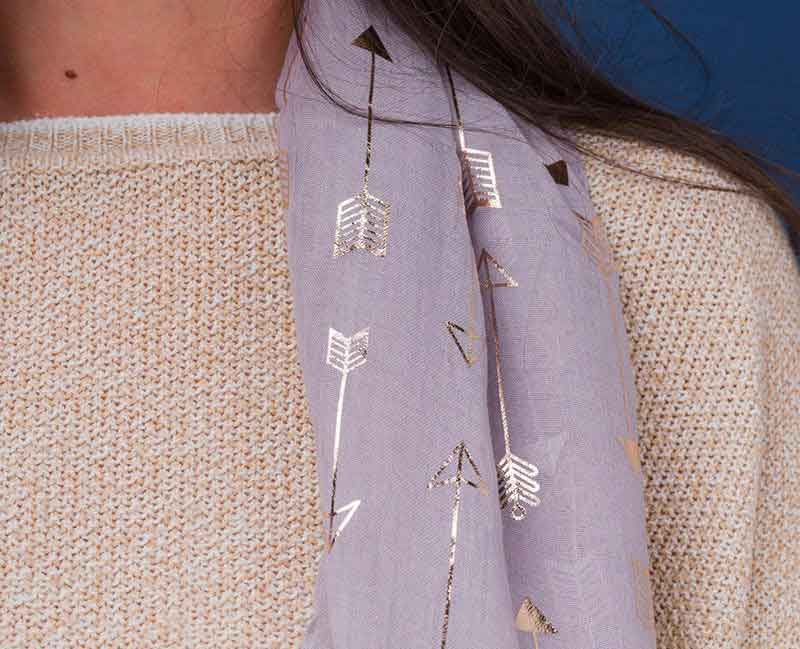 Light Scarf with Gold Arrows Imprint in Light Purple