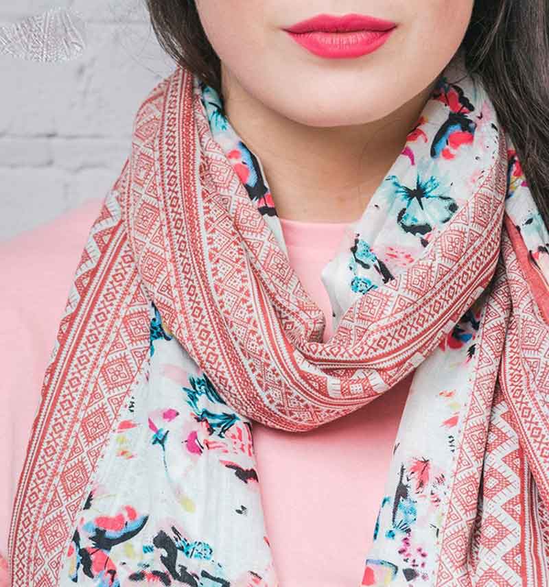 Butterfly Multicolour Scarf with Detailed border line 1