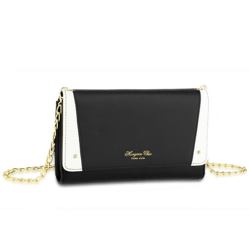Mini Cross Shoulder Handbag with Gold Chain in Black