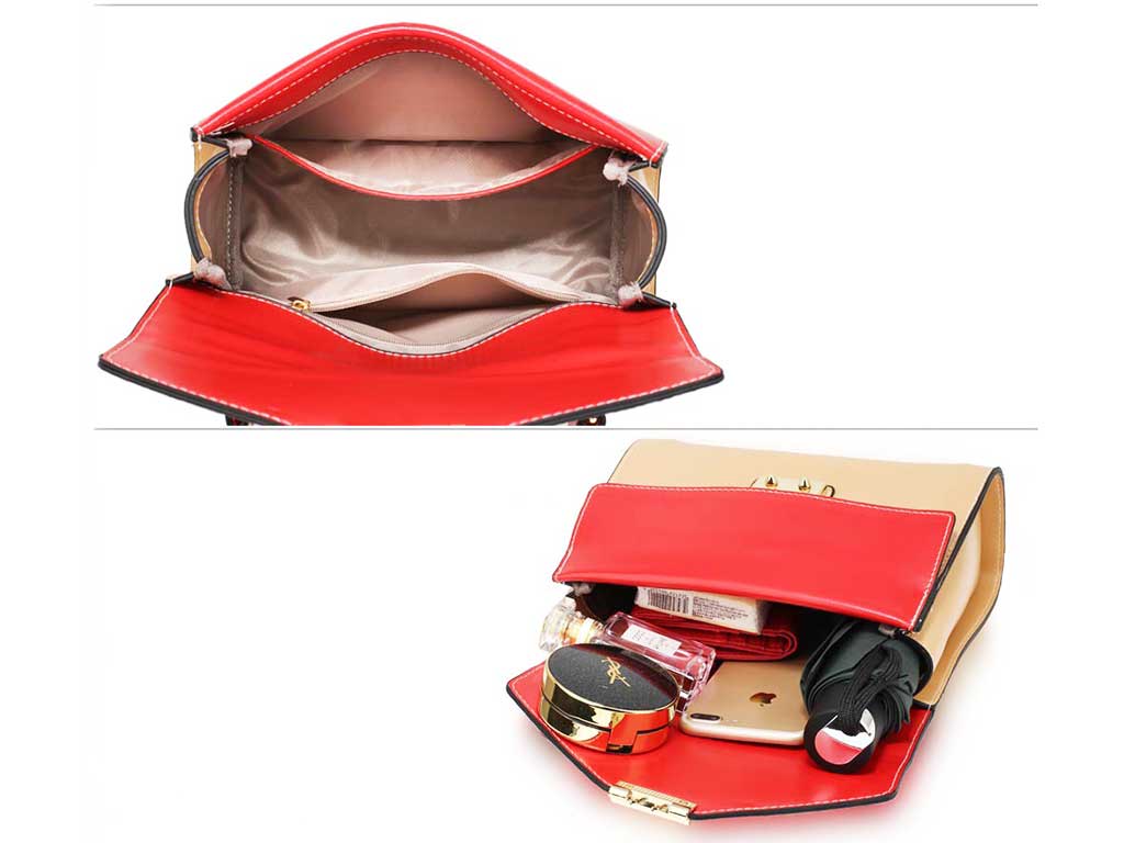 Snakeskin Flap Open Shoulder Bag in Red-Brown 2