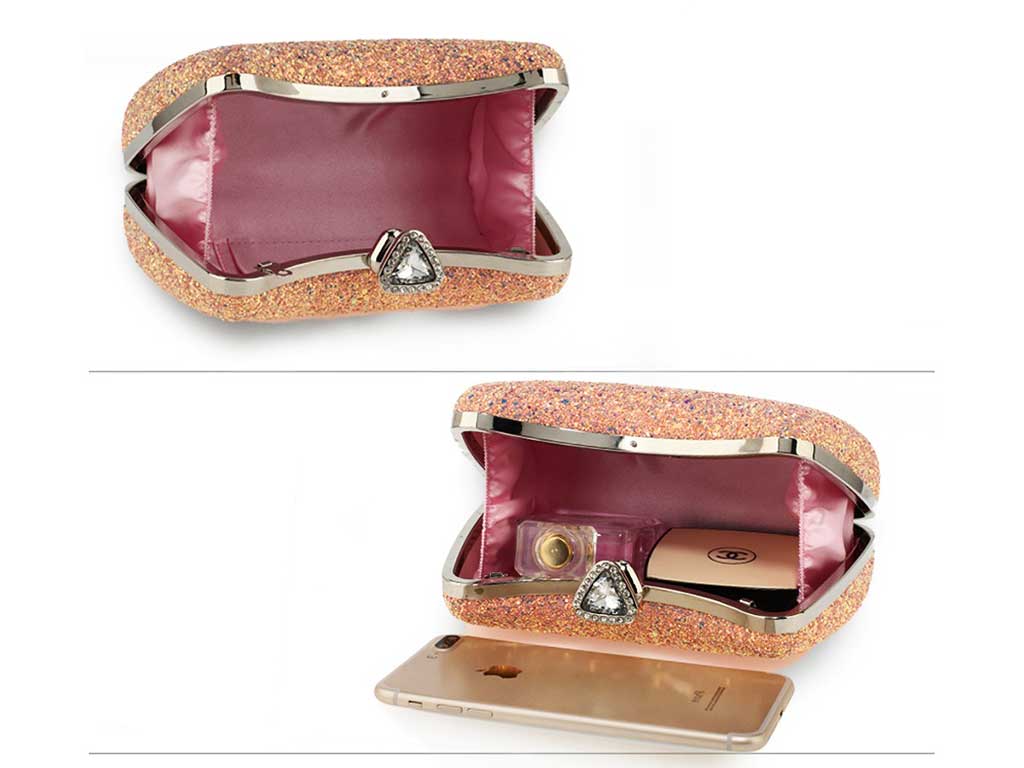 Luxurious Hard Case Clutch Bag with Pink Crystals 3