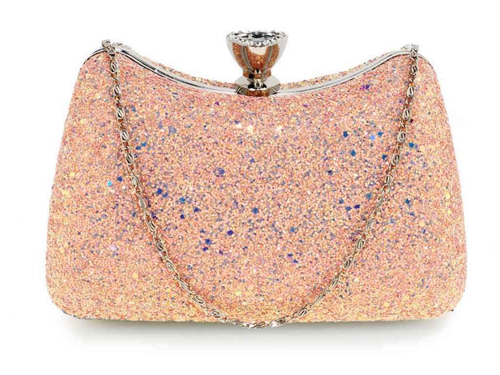 Luxurious Hard Case Clutch Bag with Pink Crystals