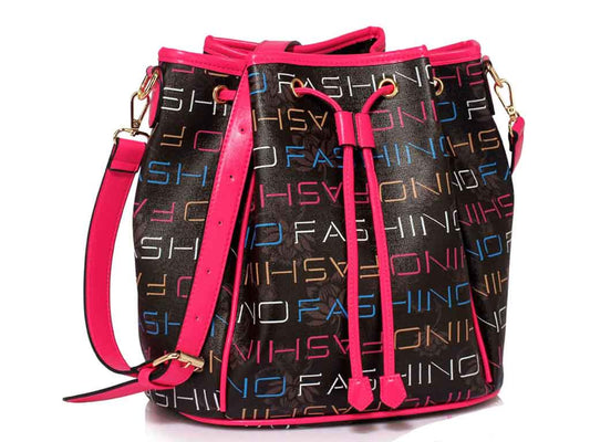 Black Fashion Leather Bag with Fuschia Strap Design