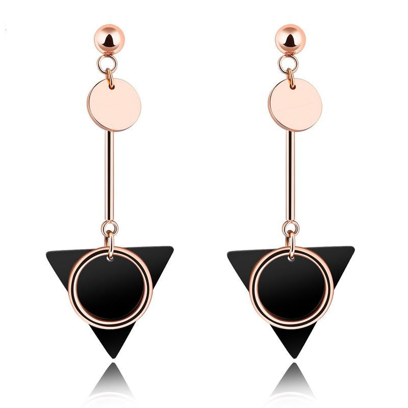 Rose Gold Plated Hoop Earring With a Black Triangle