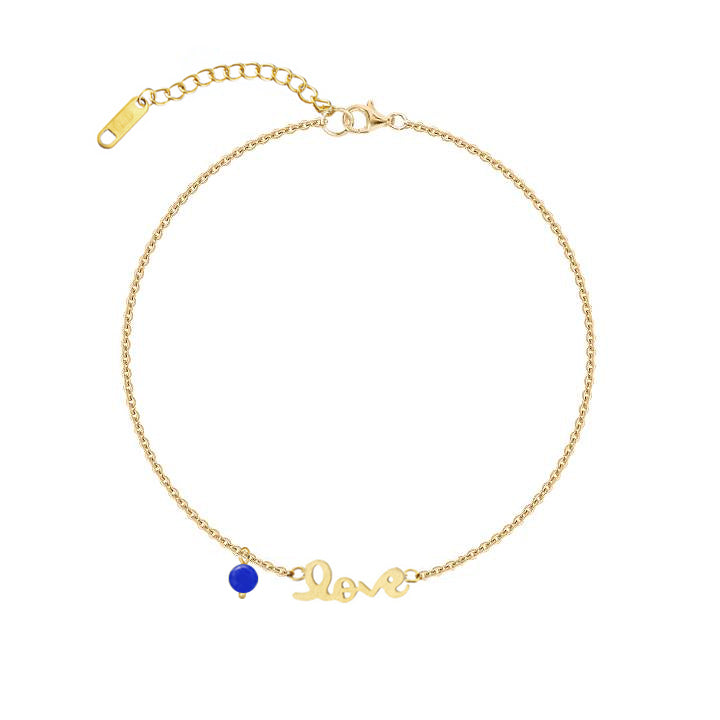Gold Plated Love Bracelet with Sky Blue Bead