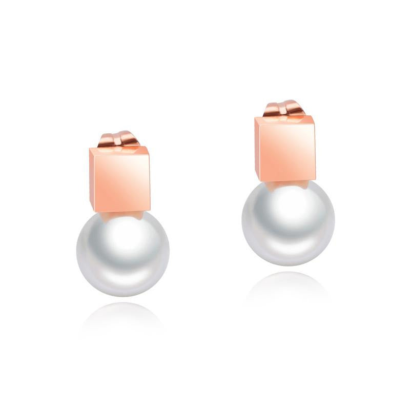 Rose Gold Plated Stud Earrings with Pearls