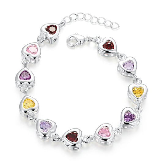Multicolour Heart Chain Zirconia Bracelet