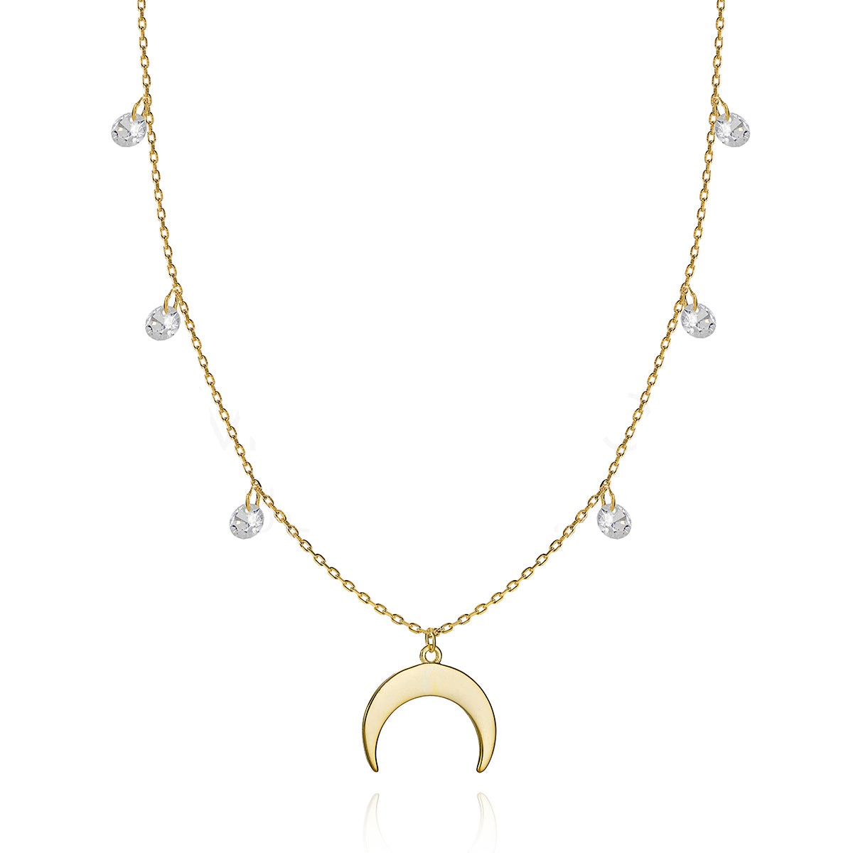 Half-moon Gold Plated Pendant Necklace with Cubic Zirconia