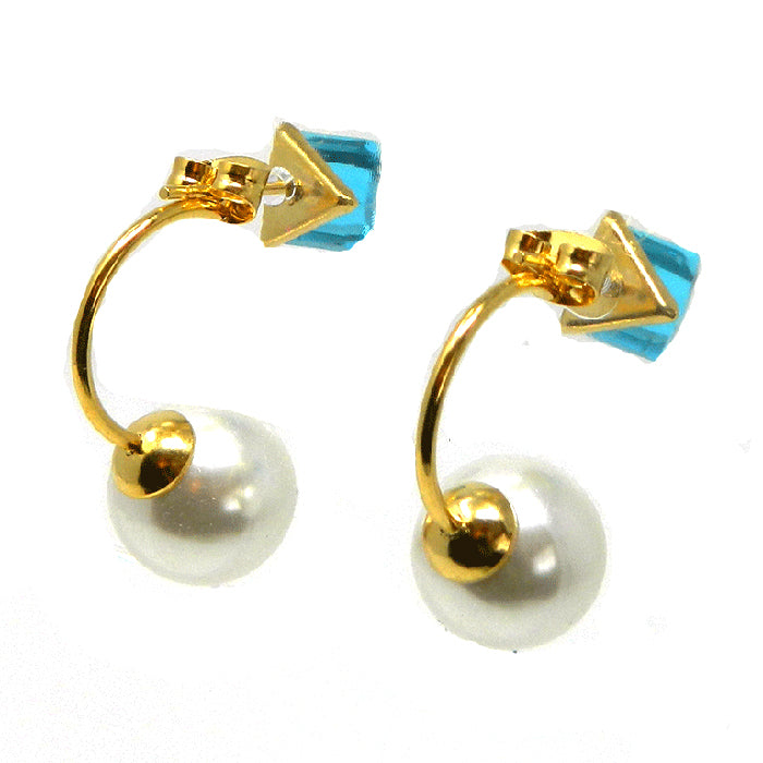 Light Blue Crystal Pearl Stud Earrings 1