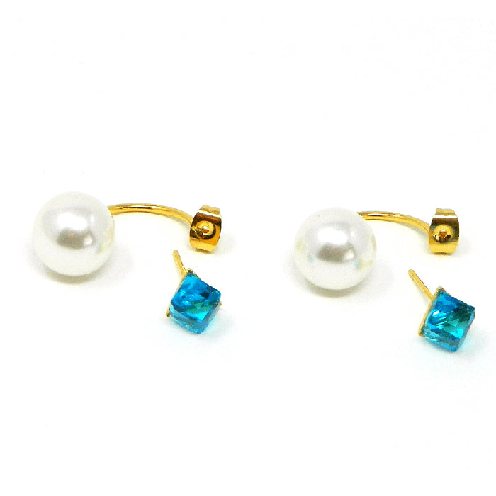 Light Blue Crystal Pearl Stud Earrings 2