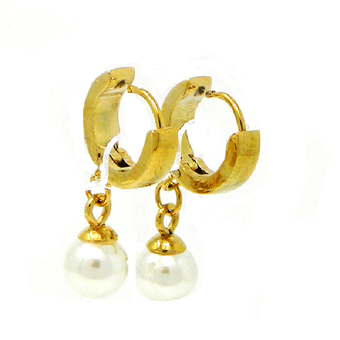 Pearl Drop Hoop Earring in gold tone 2