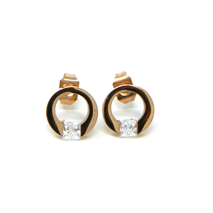 Hoop Earring in Rose Gold with Square Cubic Zirconia 1