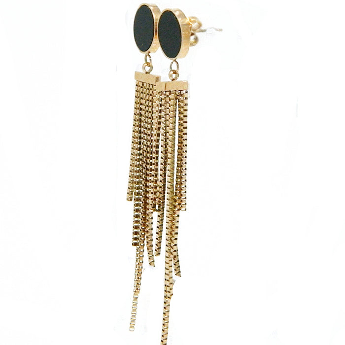Rose Gold Plated Inlayed Black Disc Earring 2