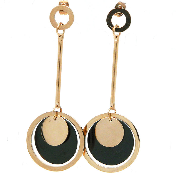 Rose Gold Plated Hoop Earring with Black and Gold Disc 1