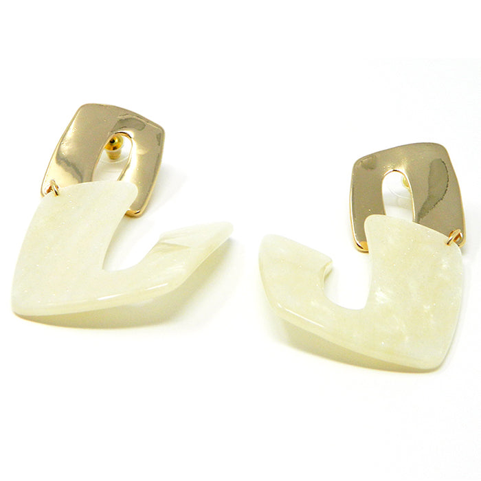 Stunning "U" Shape Earring Acrylic in White & Gold 1
