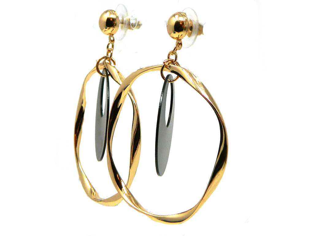 Rose Gold plated Disc Head Earring in Wavy Gold Hoop 2