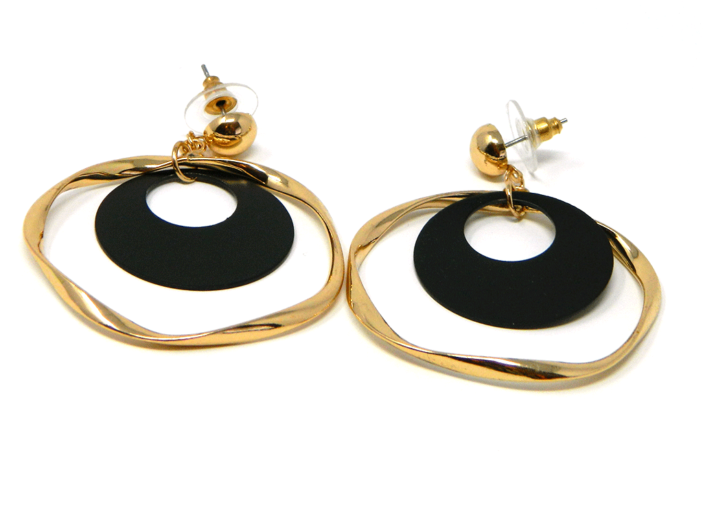 Rose Gold plated Disc Head Earring in Wavy Gold Hoop 1