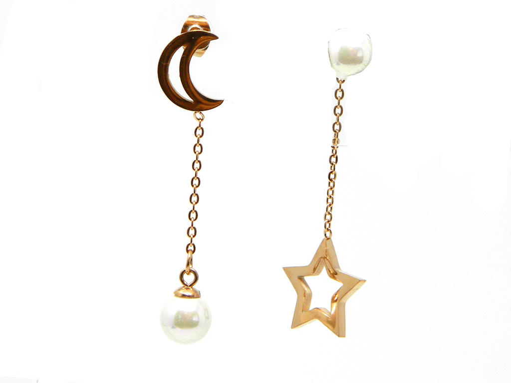 Dropped Rose Gold Plated Earring in Pearl & Moon Shape 1