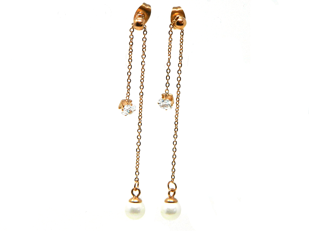 Rose Gold Drop Earring with Pearl and Zirconia 1