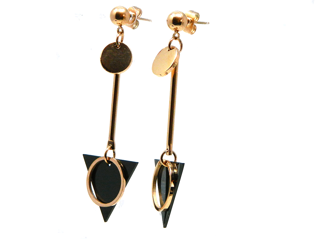 Rose Gold Plated Hoop Earring With a Black Triangle 1