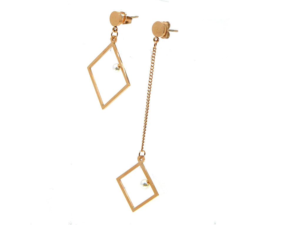 Unsymmetrical Rose Gold Plated Square Earring with Pearls 1
