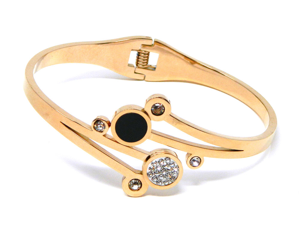 Rose Gold Plated Black Abstracted Bangle with Zirconia Crystals