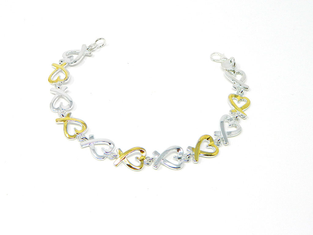 Two tone Gold and Silver tone Heart Chain bracelet 1