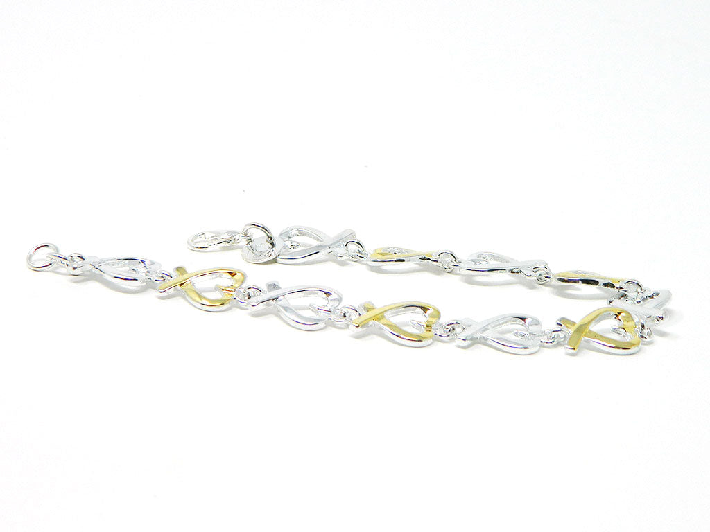 Two tone Gold and Silver tone Heart Chain bracelet 2