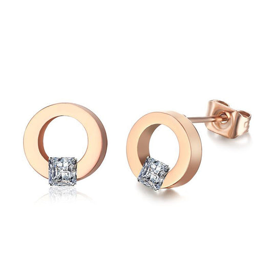 Hoop Earring in Rose Gold with Square Cubic Zirconia