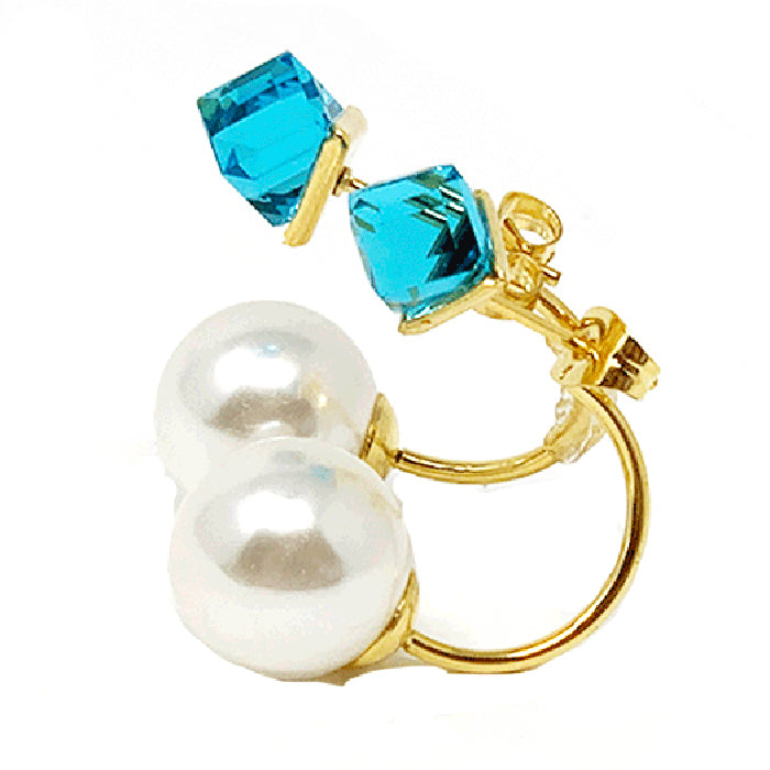 Light Blue Crystal Pearl Stud Earrings