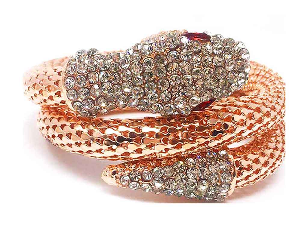Rhodium Snake Bracelet with Zirconia Crystals in Rose Gold Colour