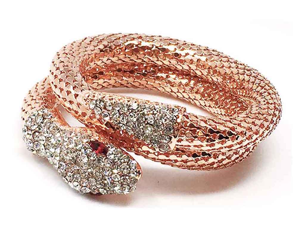 Rhodium Snake Bracelet with Zirconia Crystals in Rose Gold Colour 1