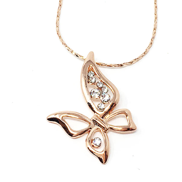 Butterfly Pendant Cubic Zirconia Necklace in Rose Gold
