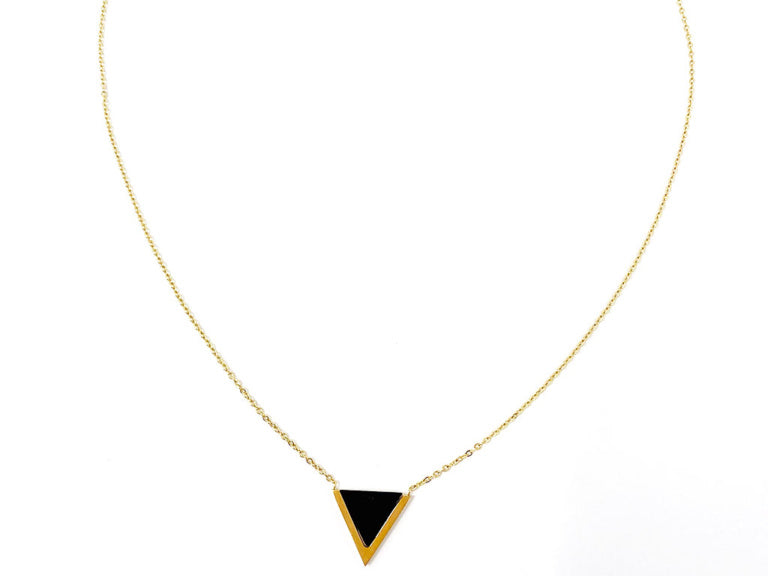 Gold Chain Pendant Necklace with Black Triangle 1