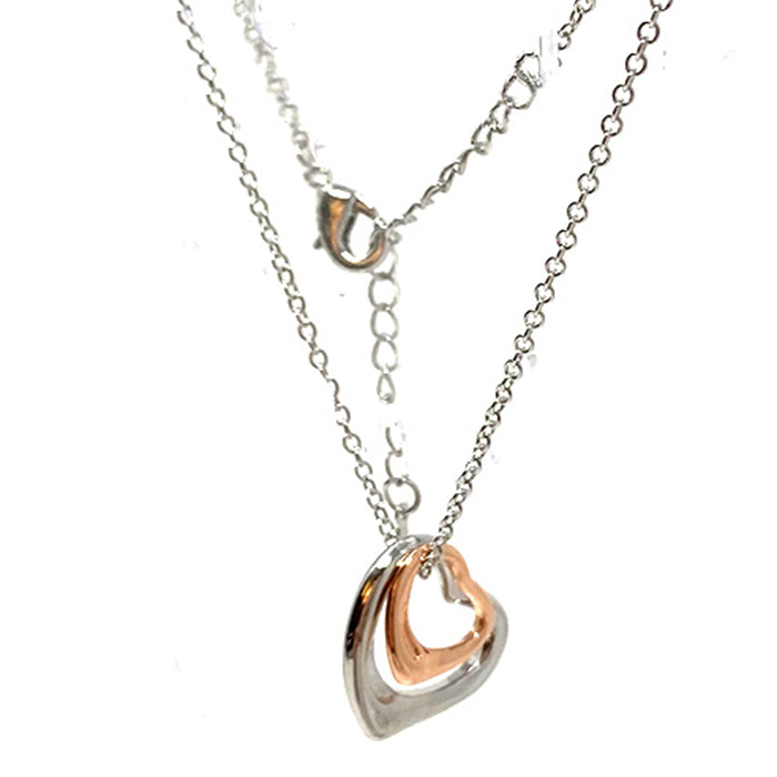 Two Tone Heart Pendant Necklace in Rose Gold and Silver Tone 2