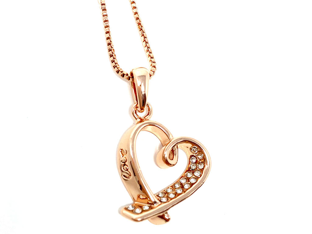 Rose Gold Plated Heart Chain Pendant Necklace with "Love" Engraving