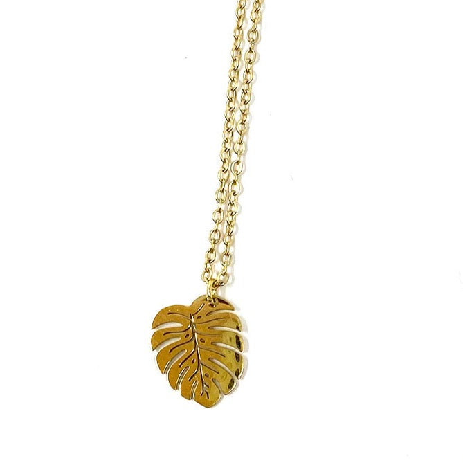 Gold Plated Palm Leaf Pendant Necklace