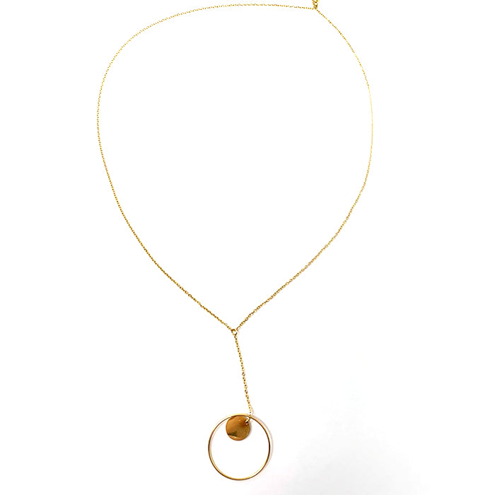 Hoop Disc Long Gold Plated Necklace 3