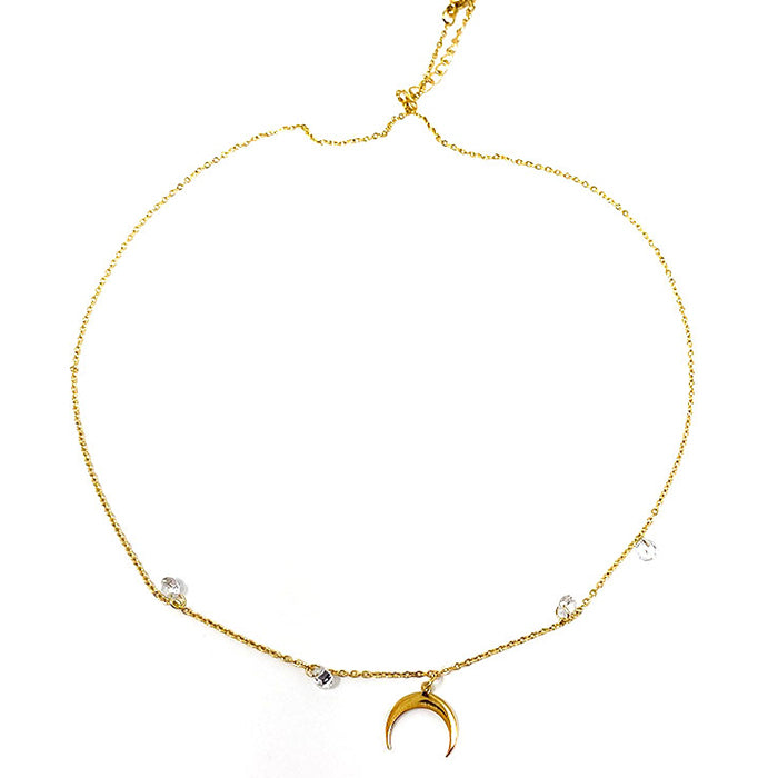 Half-moon Gold Plated Pendant Necklace with Cubic Zirconia 2