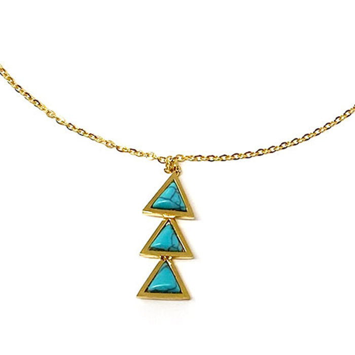 Triple Triangle Turquoise Colour Gold Plated Necklace