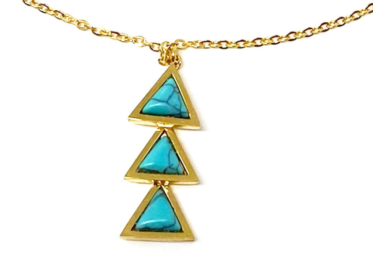 Triple Triangle Turquoise Colour Gold Plated Necklace 1