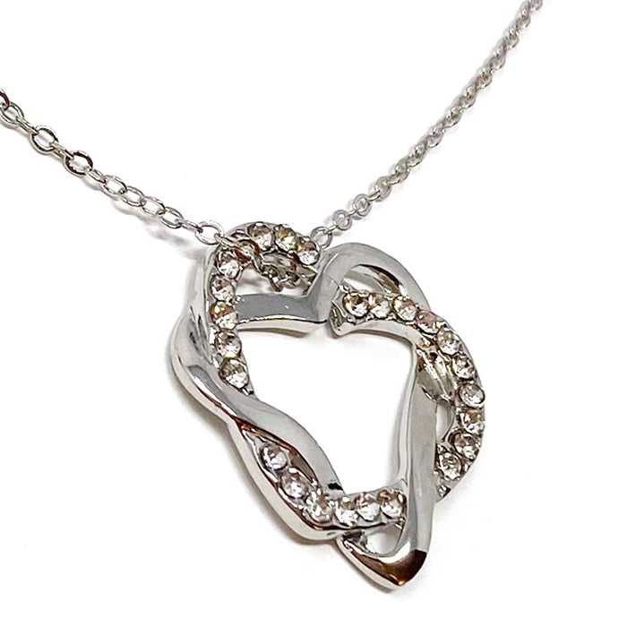 Twin Heart Pendant Necklace in Silver Tone with Austria Crystals 1