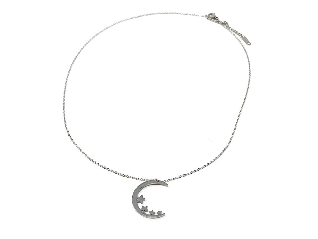 Half-moon Pendant Necklace with Four Little Stars in Stainless Steel 1