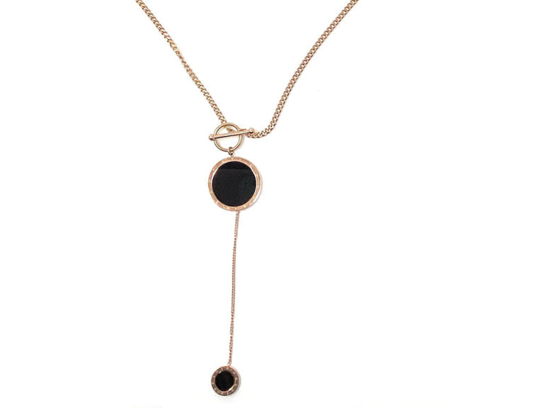 Rose Gold Plated Small Disc Y Necklace 1