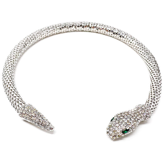 Snake Rhodium Collar Necklace with Multiple Shiny Crystals