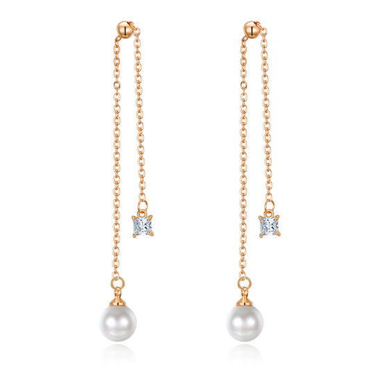 Rose Gold Drop Earring with Pearl and Zirconia